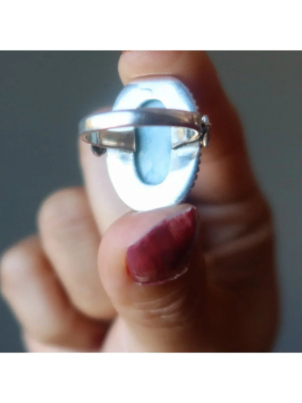 Larimar Ring Mirror of Clouds Blue Gemstone Sterling Silver Size 6.5 Boho Jewelr